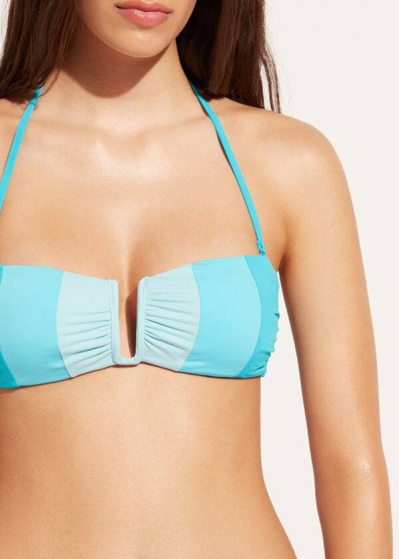 Calzedonia Padded Bandeau Azzorre Women's Bikini Tops Turquoise | CA 2407VD