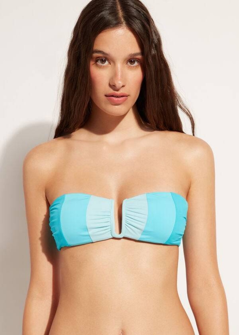 Calzedonia Padded Bandeau Azzorre Women\'s Bikini Tops Turquoise | CA 2407VD