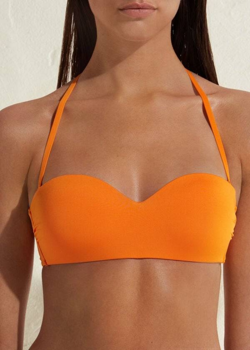 Calzedonia Padded Bandeau Indonesia Eco Women's Bikini Tops Orange | CA 2399TV