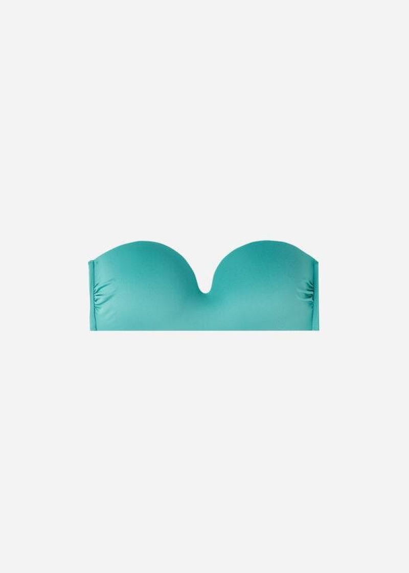 Calzedonia Padded Bandeau Indonesia Eco Women's Bikini Tops Turquoise | CA 2398YU