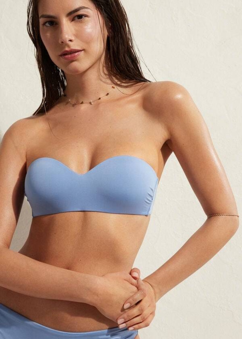 Calzedonia Padded Bandeau Indonesia Eco Women's Bikini Tops Blue | CA 2397UT