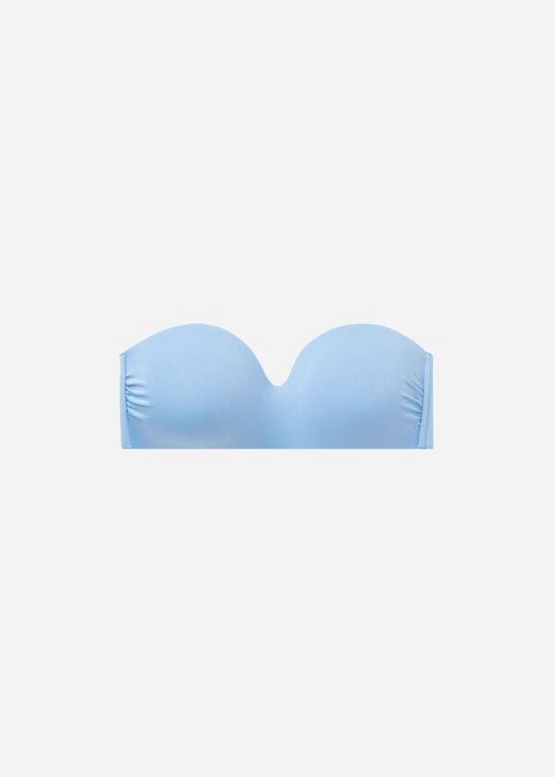 Calzedonia Padded Bandeau Indonesia Eco Women's Bikini Tops Blue | CA 2397UT