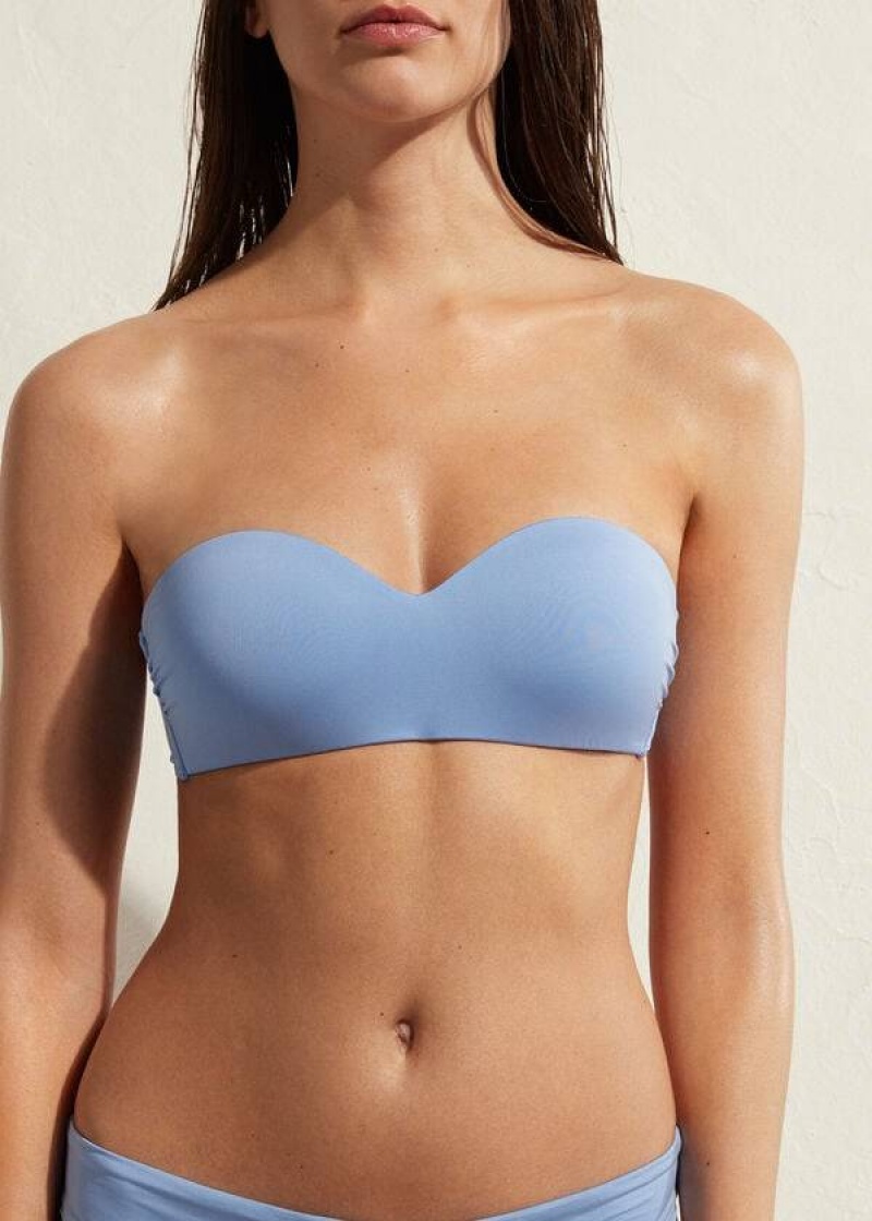 Calzedonia Padded Bandeau Indonesia Eco Women\'s Bikini Tops Blue | CA 2397UT