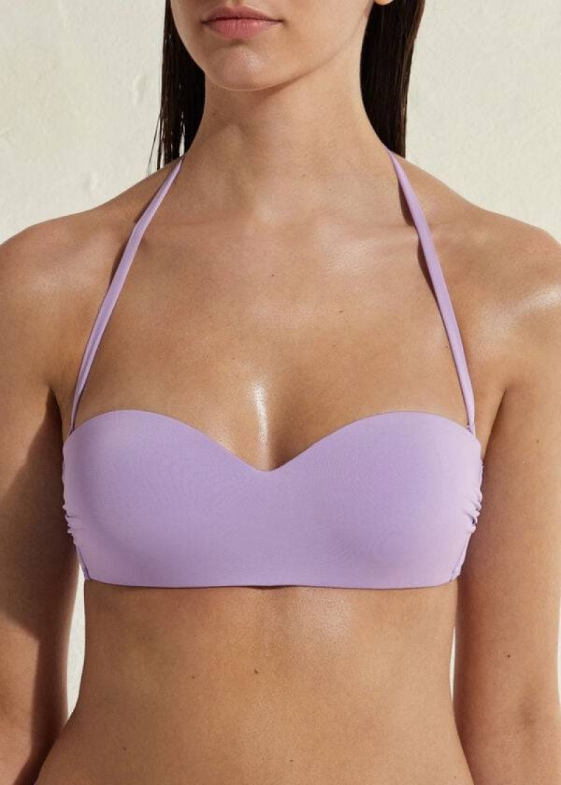 Calzedonia Padded Bandeau Indonesia Eco Women's Bikini Tops Purple | CA 2395OR