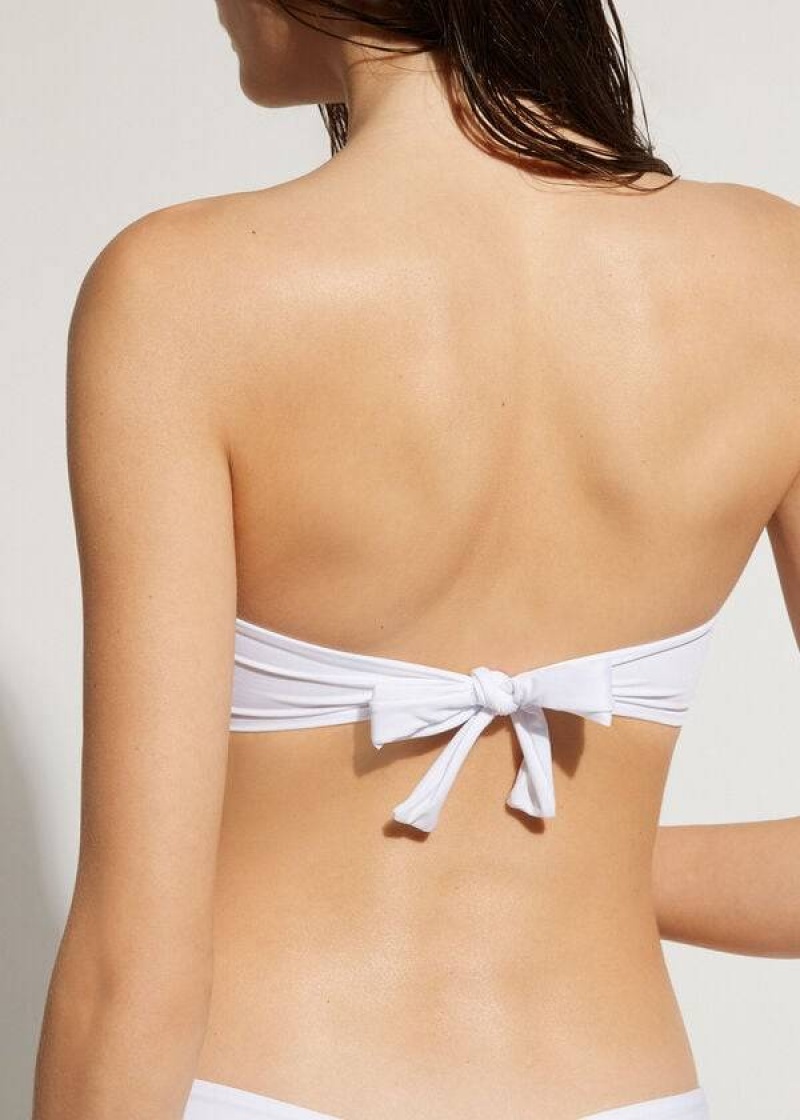 Calzedonia Padded Bandeau Indonesia Eco cobey Women's Bikini Tops White | CA 2394PQ