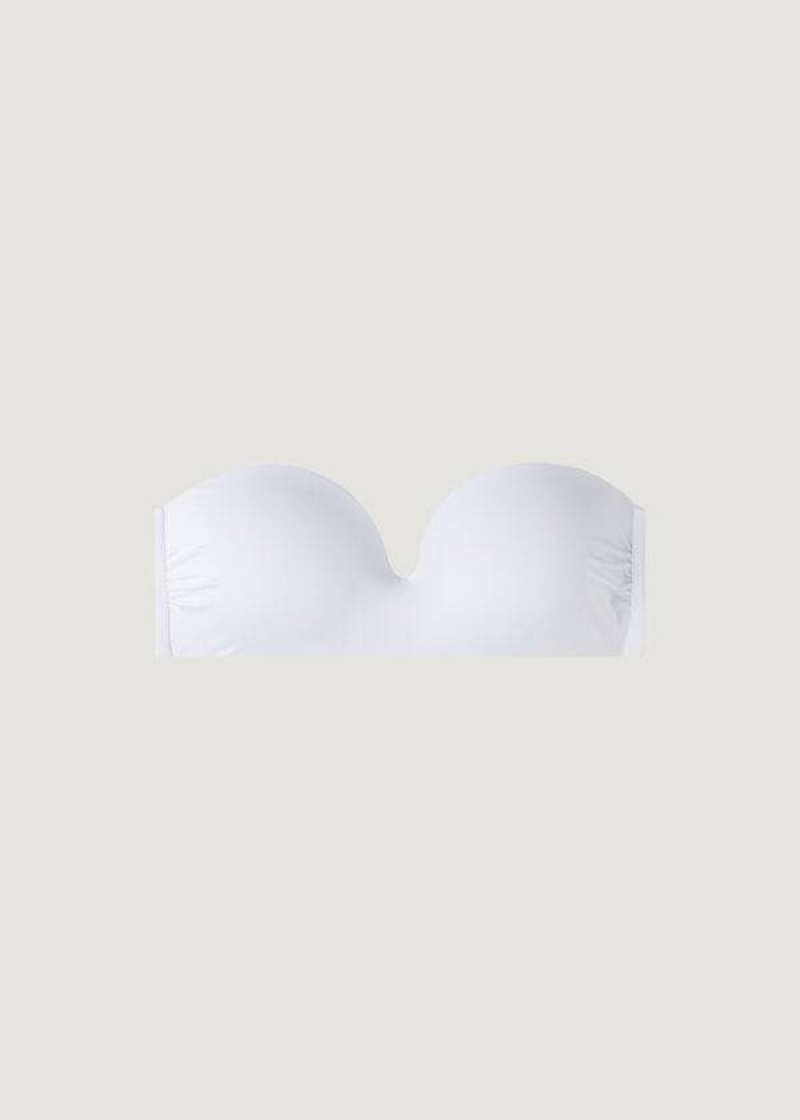 Calzedonia Padded Bandeau Indonesia Eco cobey Women's Bikini Tops White | CA 2394PQ