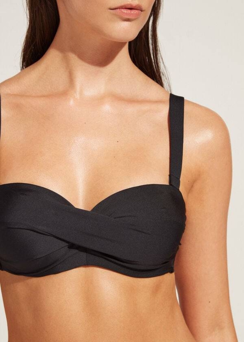 Calzedonia Padded Bandeau Indonesia Eco cobey Women's Bikini Tops Black | CA 2393AP