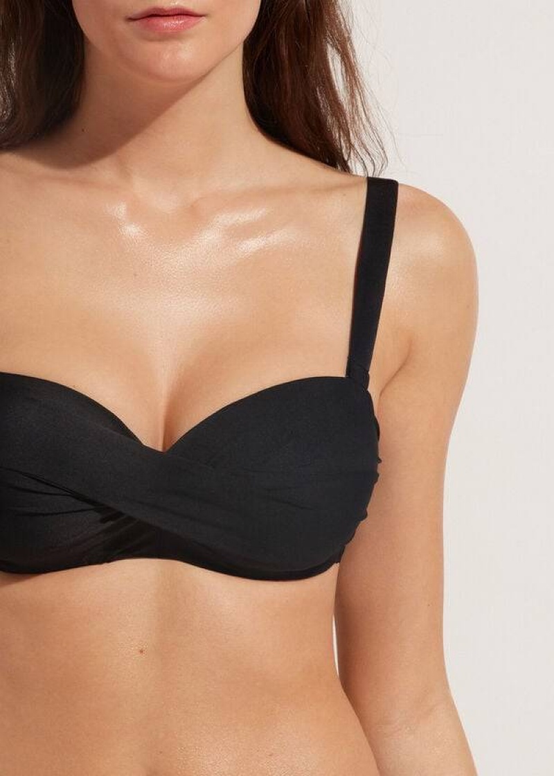 Calzedonia Padded Bandeau Indonesia Eco cobey Women's Bikini Tops Black | CA 2393AP