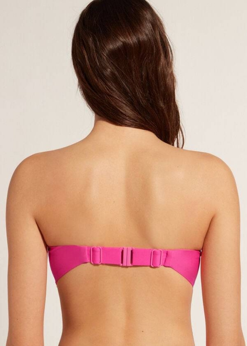 Calzedonia Padded Bandeau Indonesia Eco cobey Women's Bikini Tops Pink | CA 2391DN