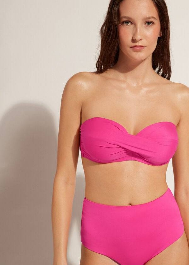 Calzedonia Padded Bandeau Indonesia Eco cobey Women's Bikini Tops Pink | CA 2391DN