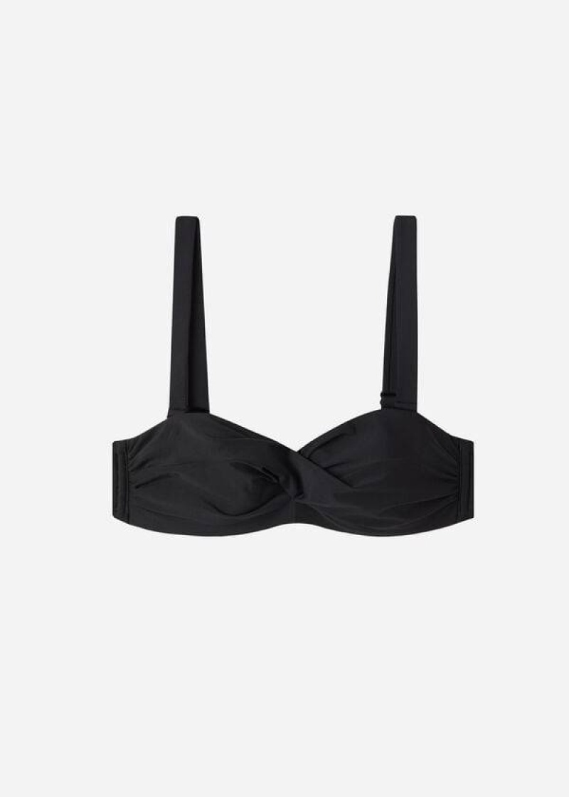 Calzedonia Padded Bandeau Indonesia Eco micro Women's Bikini Tops Black | CA 2390FM