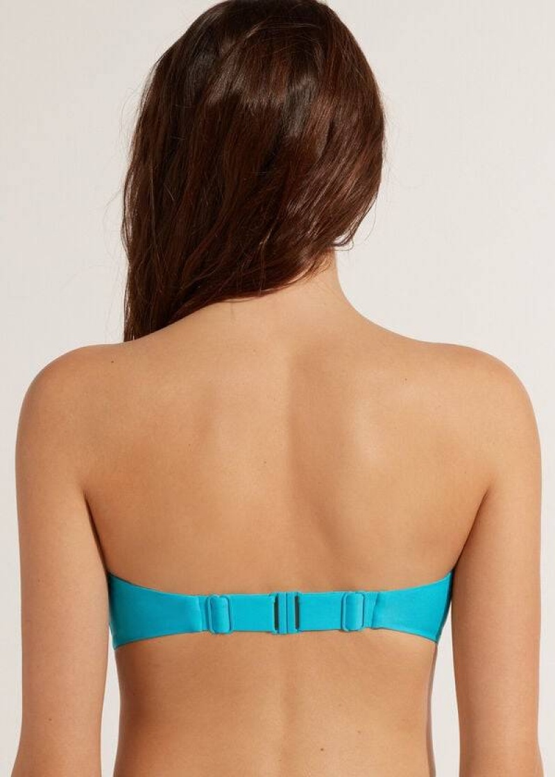 Calzedonia Padded Bandeau Indonesia Strapless Women's Bikini Tops Turquoise | CA 2380BC