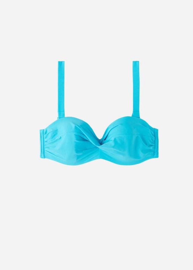 Calzedonia Padded Bandeau Indonesia Strapless Women's Bikini Tops Turquoise | CA 2380BC