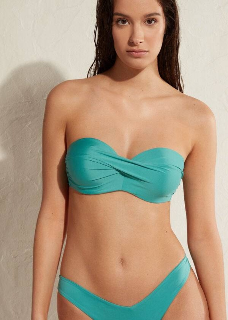 Calzedonia Padded Bandeau Indonesia Women's Bikini Tops Turquoise | CA 2404MA