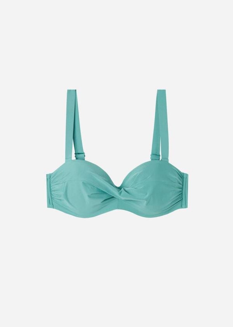 Calzedonia Padded Bandeau Indonesia Women's Bikini Tops Turquoise | CA 2404MA