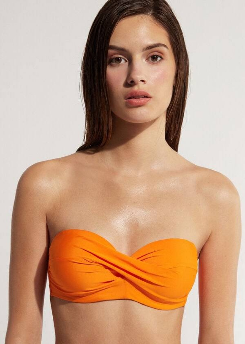 Calzedonia Padded Bandeau Indonesia Women's Bikini Tops Orange | CA 2403QZ