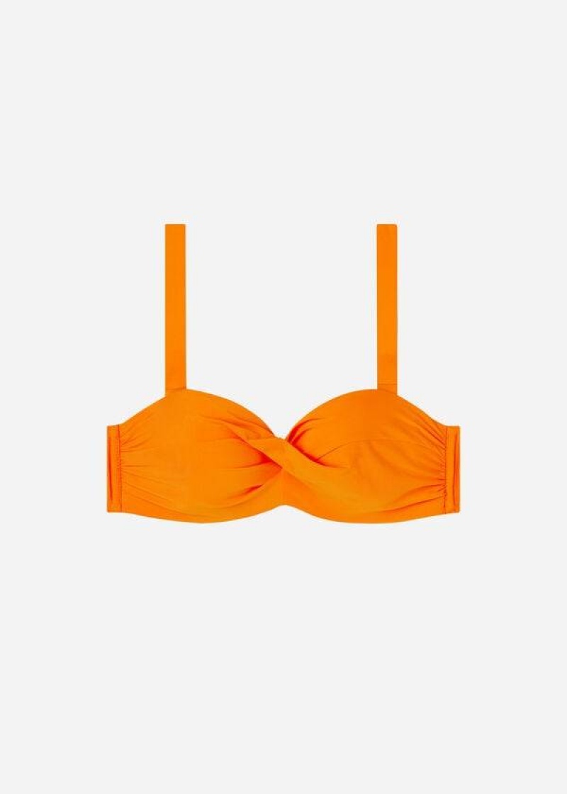 Calzedonia Padded Bandeau Indonesia Women's Bikini Tops Orange | CA 2403QZ