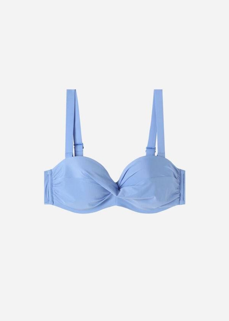 Calzedonia Padded Bandeau Indonesia Women's Bikini Tops Blue | CA 2402WY