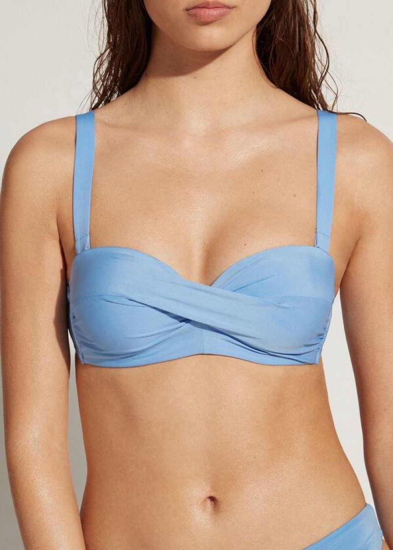 Calzedonia Padded Bandeau Indonesia Women\'s Bikini Tops Blue | CA 2402WY