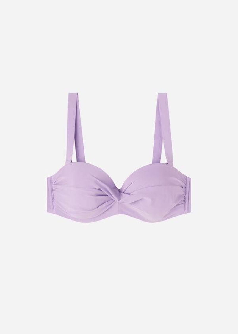 Calzedonia Padded Bandeau Indonesia Women's Bikini Tops Purple | CA 2401EX