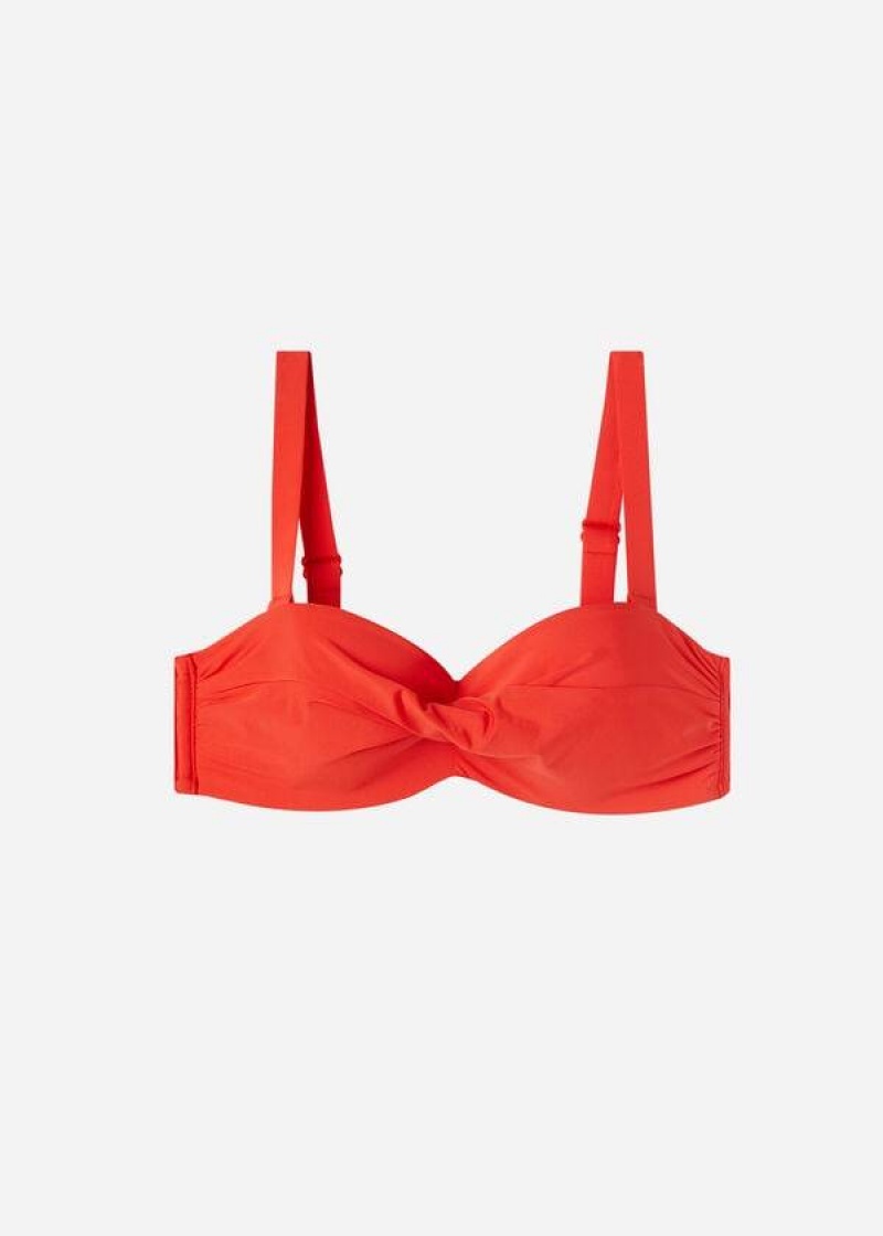 Calzedonia Padded Bandeau Indonesia Women's Bikini Tops Red | CA 2400RW