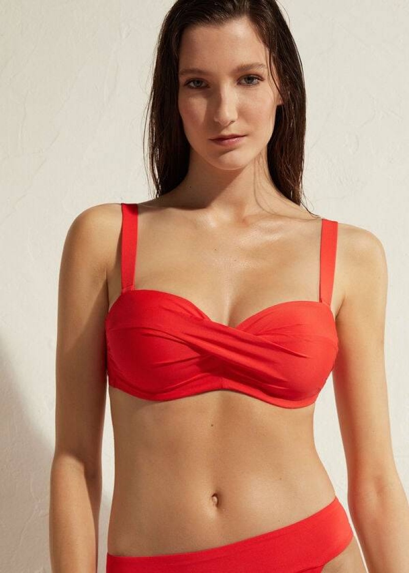 Calzedonia Padded Bandeau Indonesia Women\'s Bikini Tops Red | CA 2400RW