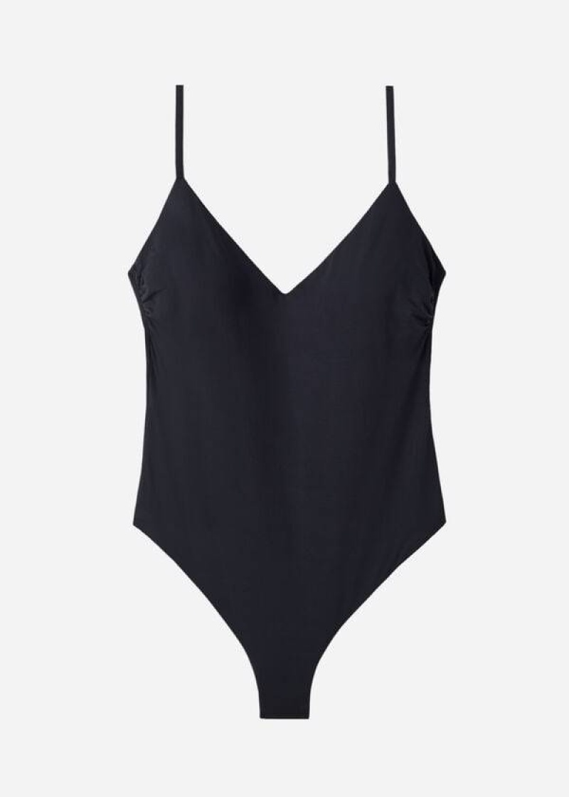 Calzedonia Padded One-Piece Indonesia Women's Swimsuits Black | CA 2013FM