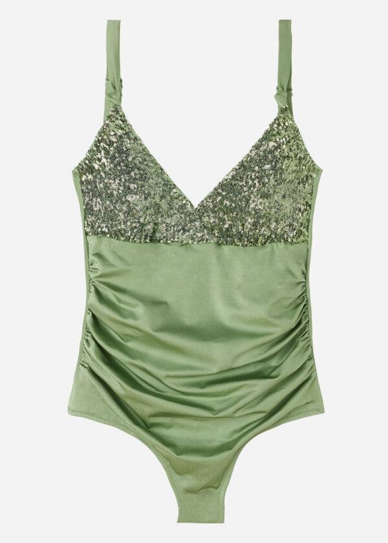 Calzedonia Padded One-Piece Shaping-Effect Cannes Women's Swimsuits Green | CA 2003RW