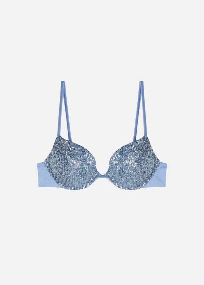 Calzedonia Padded Push-Up Cannes Women's Bikini Tops Blue | CA 2352MA