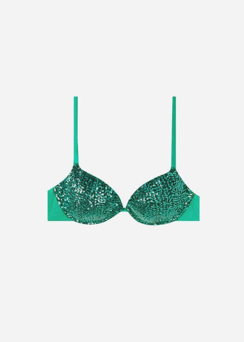 Calzedonia Padded Push-Up Cannes Women's Bikini Tops Green | CA 2351QZ