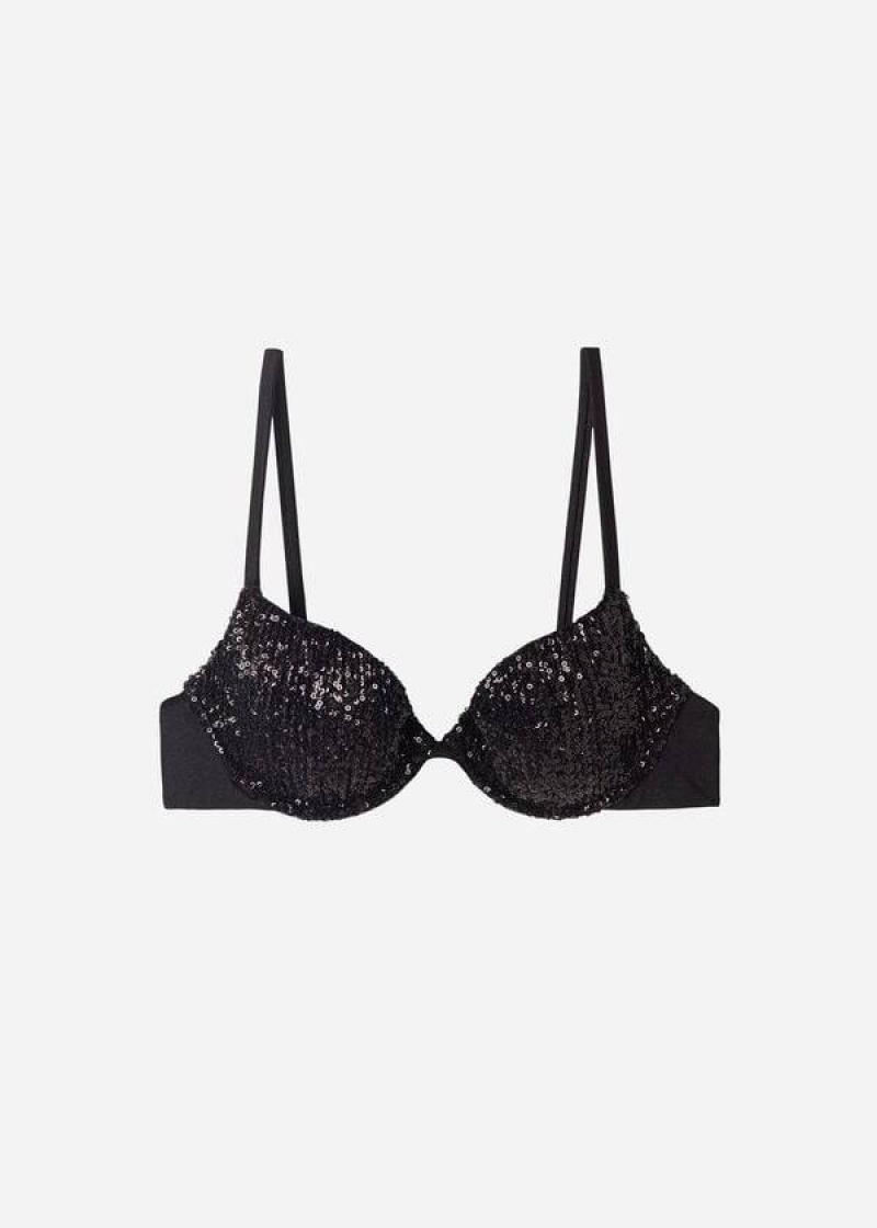 Calzedonia Padded Push-Up Cannes Women's Bikini Tops Black | CA 2350WY