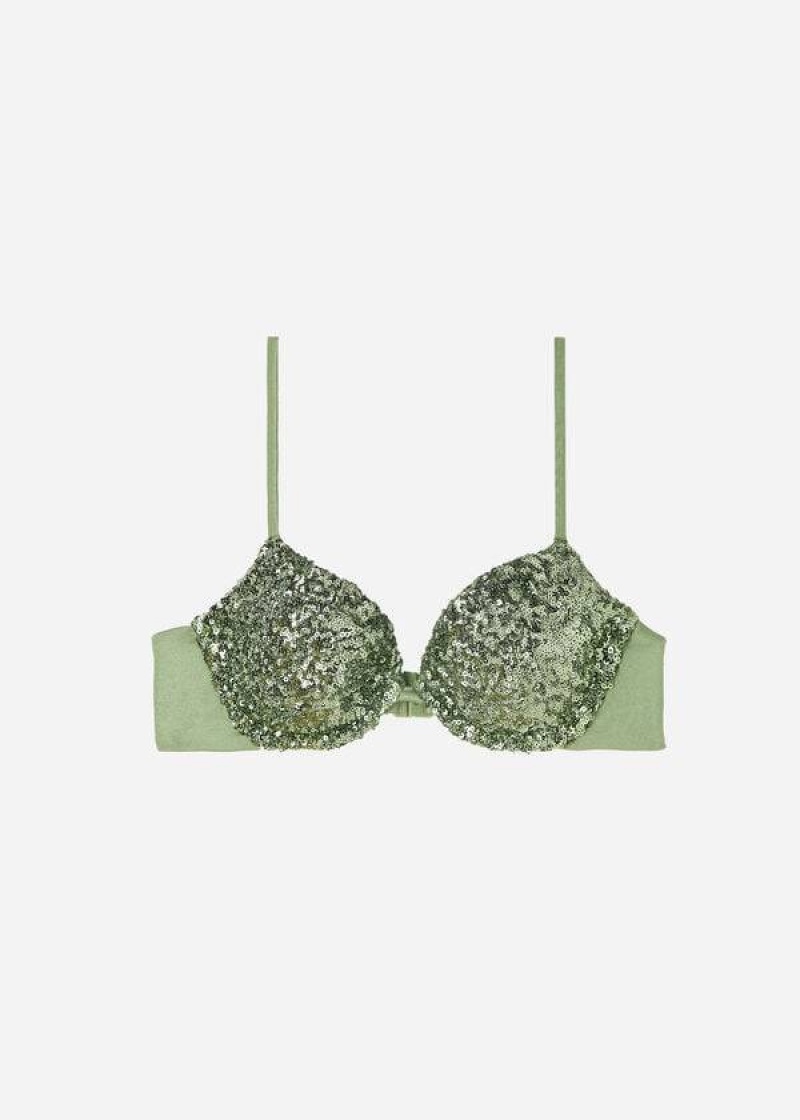 Calzedonia Padded Push-Up Cannes rosa Women's Bikini Tops Green | CA 2349EX