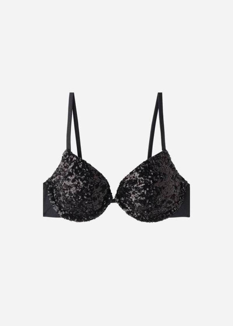 Calzedonia Padded Push-Up Cannes rosa Women's Bikini Tops Black | CA 2348RW