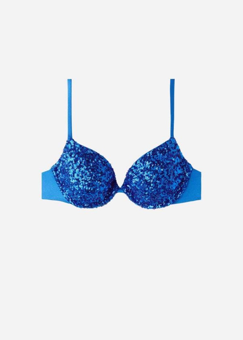 Calzedonia Padded Push-Up Cannes rosa Women's Bikini Tops Blue | CA 2346YU