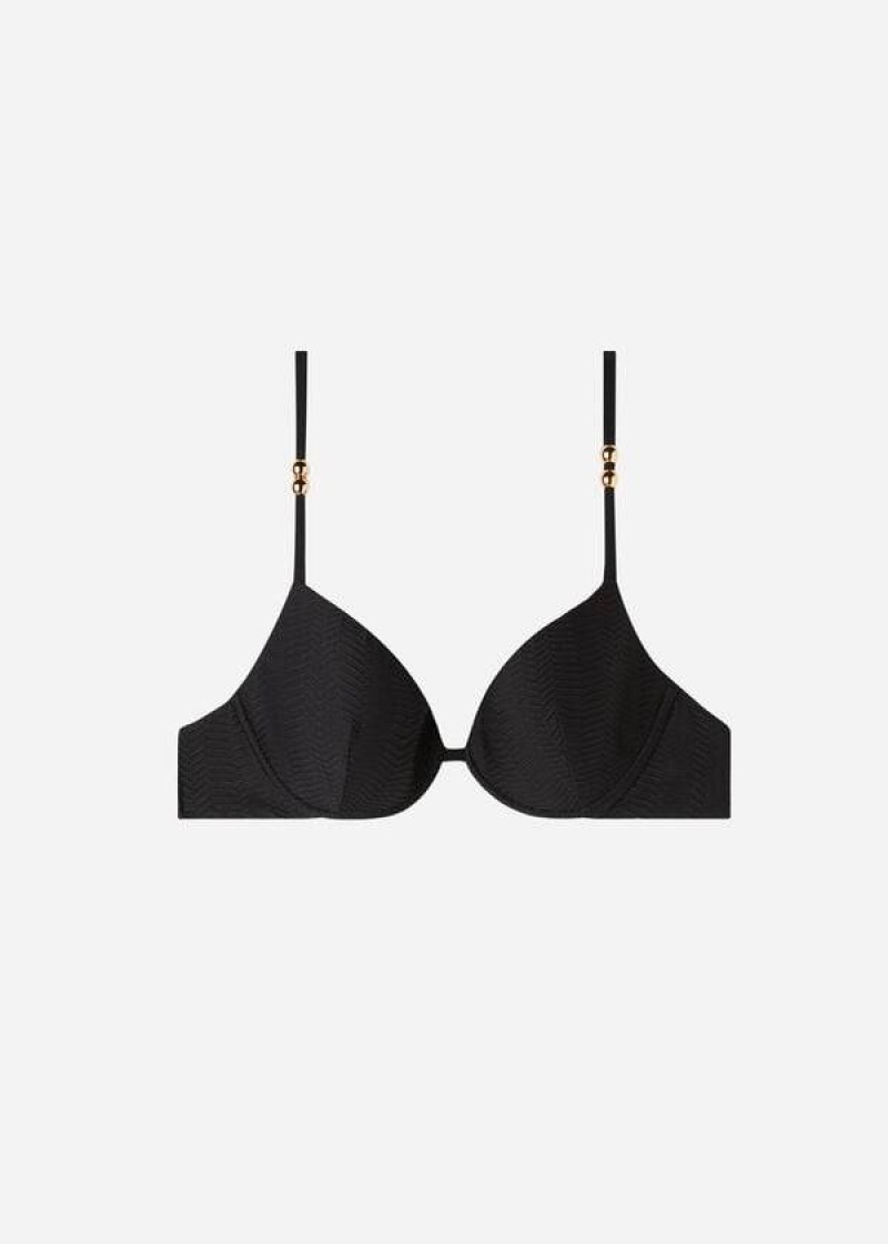 Calzedonia Padded Push-Up Casablanca Women's Bikini Tops Black | CA 2345UT