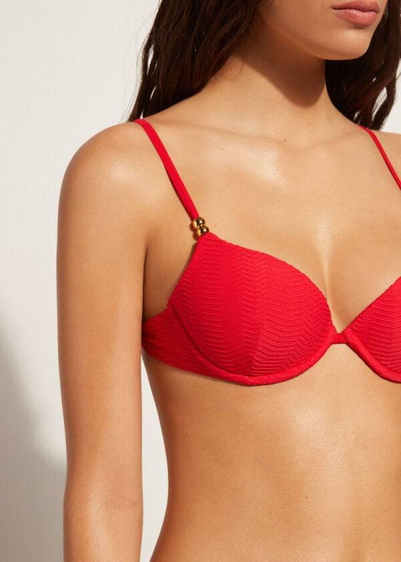 Calzedonia Padded Push-Up Casablanca Women's Bikini Tops Red | CA 2344IS