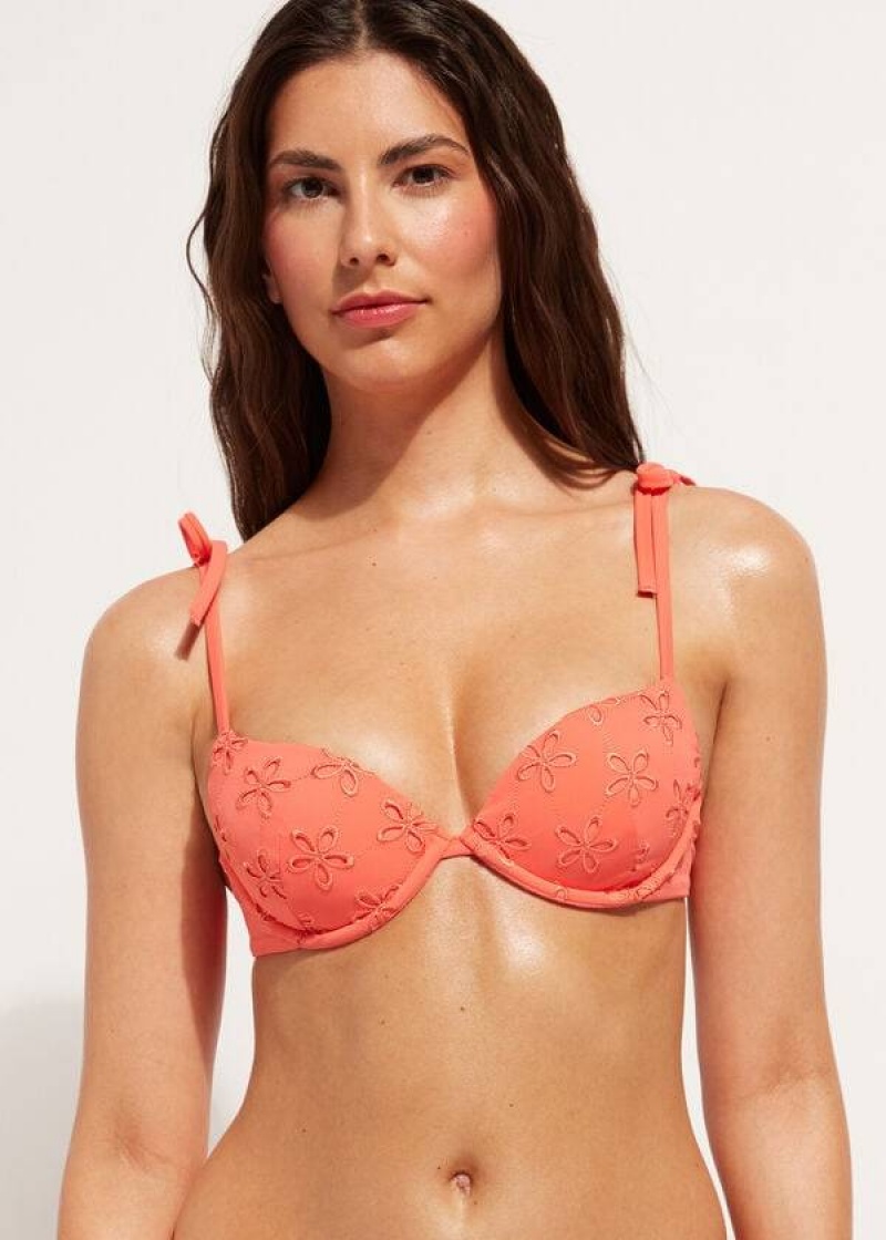 Calzedonia Padded Push-Up Corfù Women\'s Bikini Tops Coral Orange | CA 2341AP