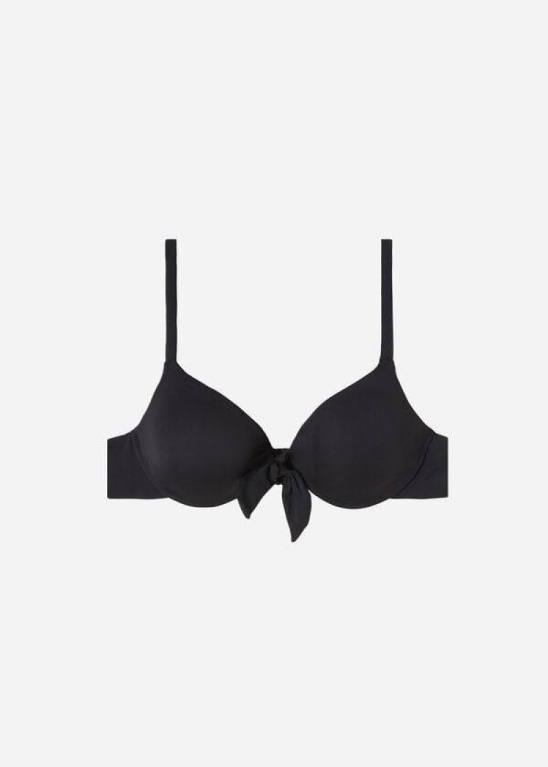 Calzedonia Padded Push-Up Indonesia Women's Bikini Tops Black | CA 2339DN