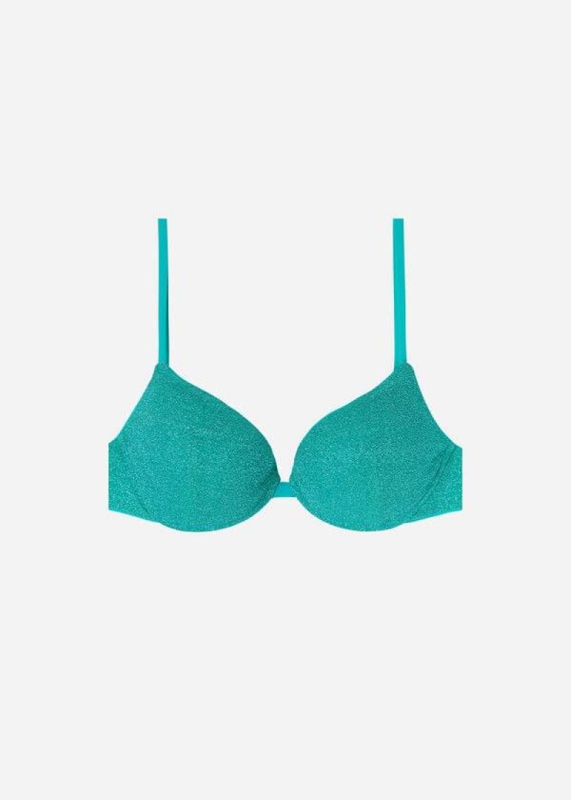 Calzedonia Padded Push-Up Las Vegas Women's Bikini Tops Blue | CA 2332ZG