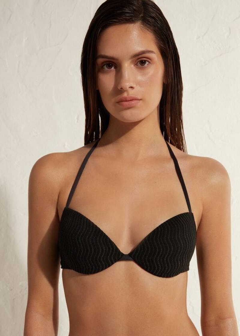 Calzedonia Padded Push-Up Mykonos Women's Bikini Tops Black | CA 2324WY