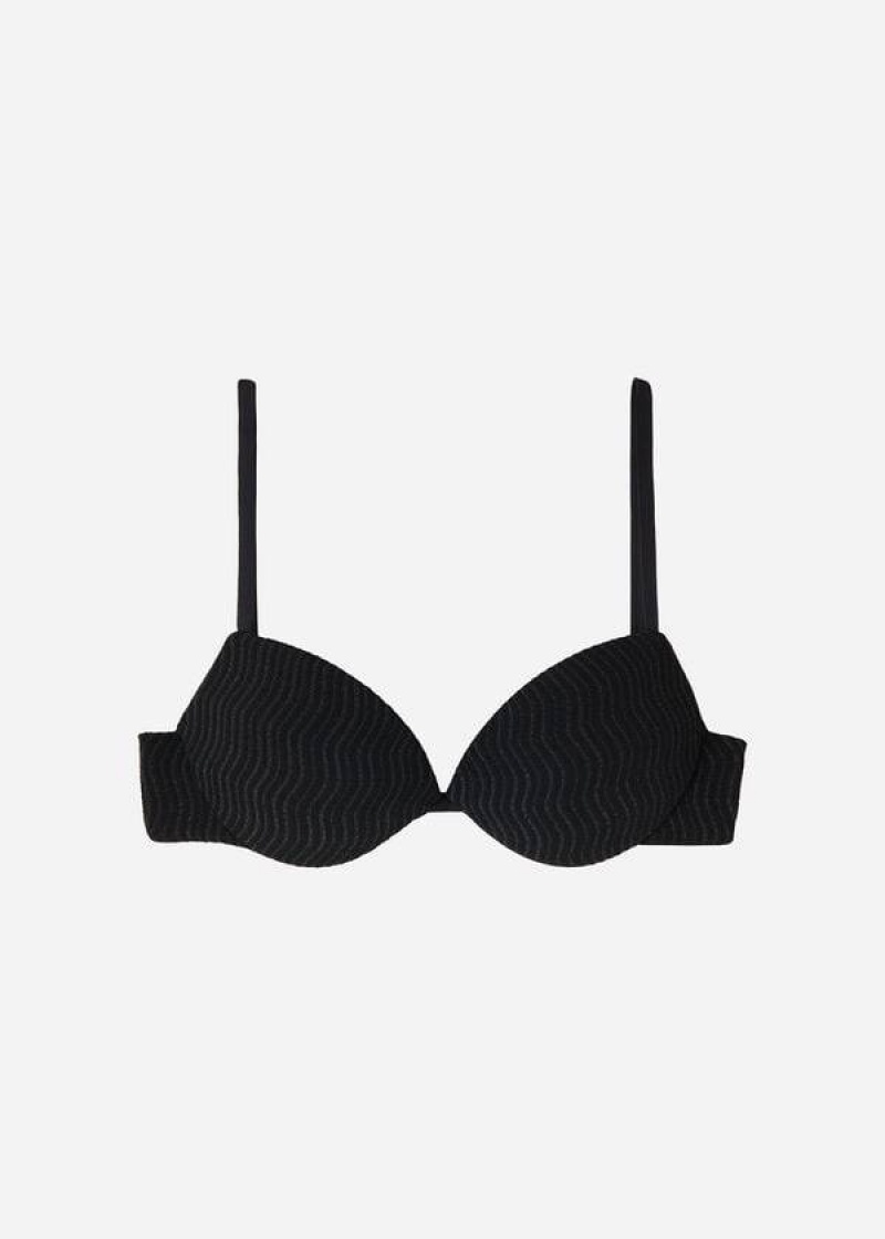 Calzedonia Padded Push-Up Mykonos Women's Bikini Tops Black | CA 2324WY