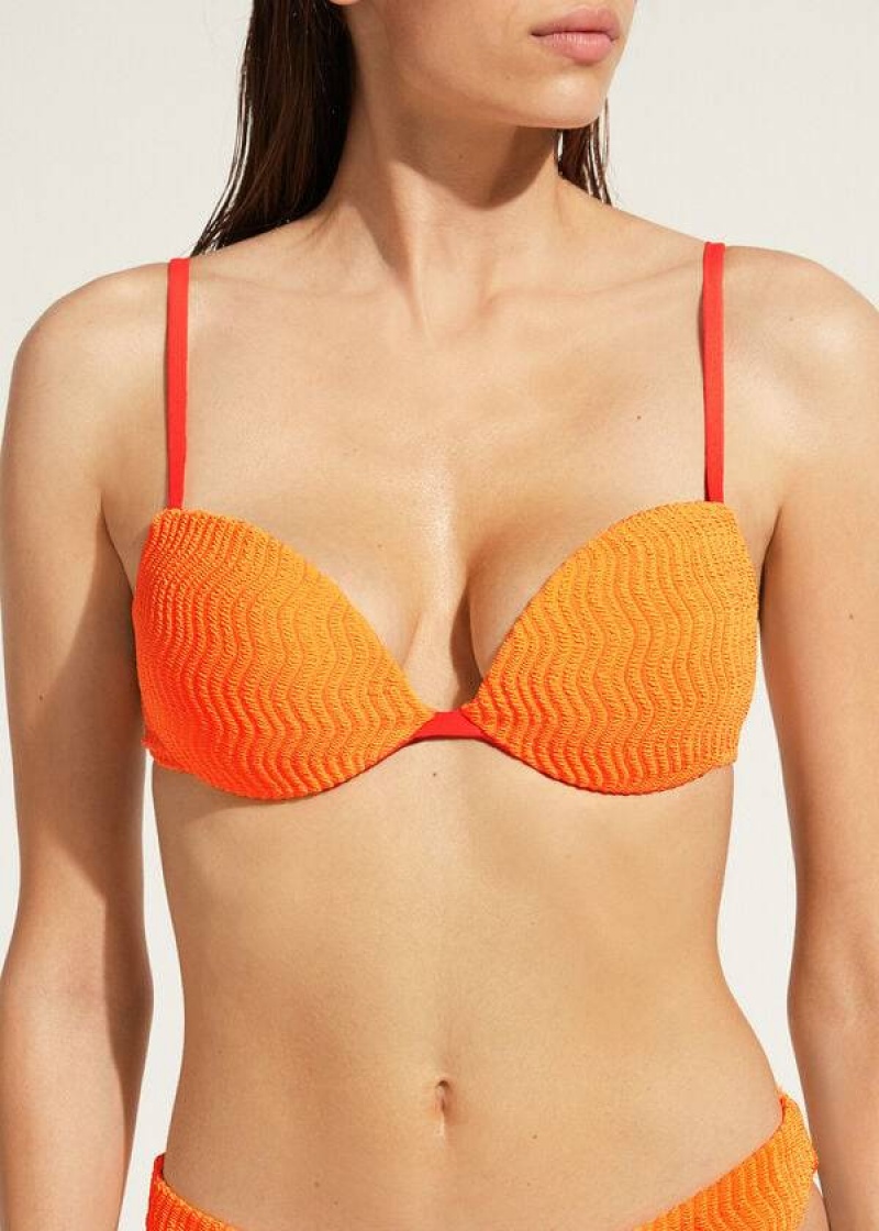 Calzedonia Padded Push-Up Mykonos Women\'s Bikini Tops Orange | CA 2323EX