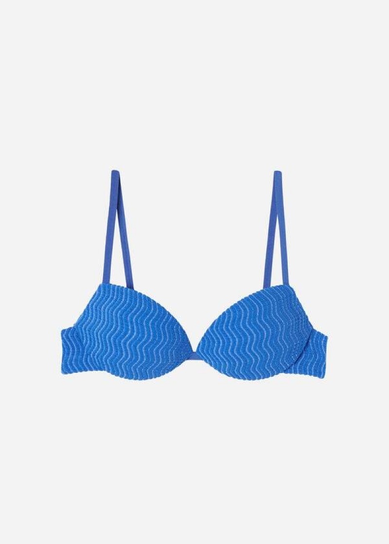 Calzedonia Padded Push-Up Mykonos Women's Bikini Tops Blue | CA 2322RW