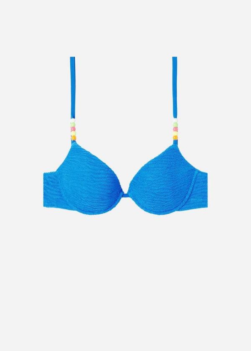 Calzedonia Padded Push-Up San Diego Women's Bikini Tops Blue | CA 2313DN