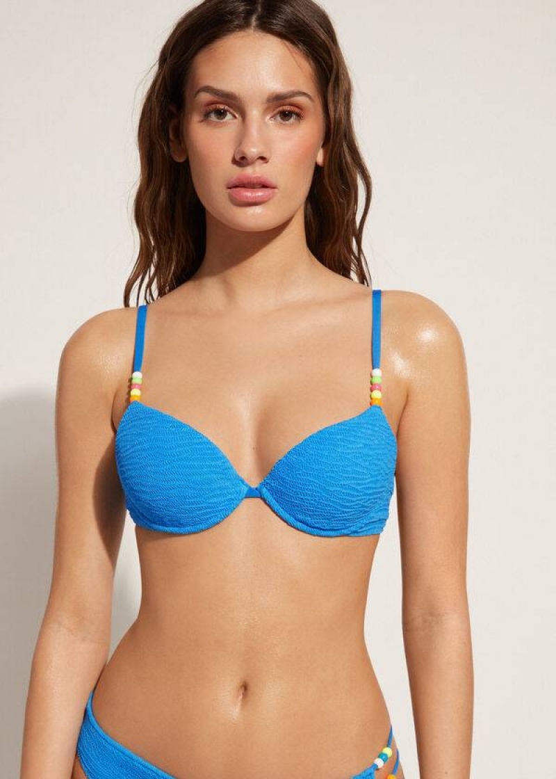 Calzedonia Padded Push-Up San Diego Women\'s Bikini Tops Blue | CA 2313DN