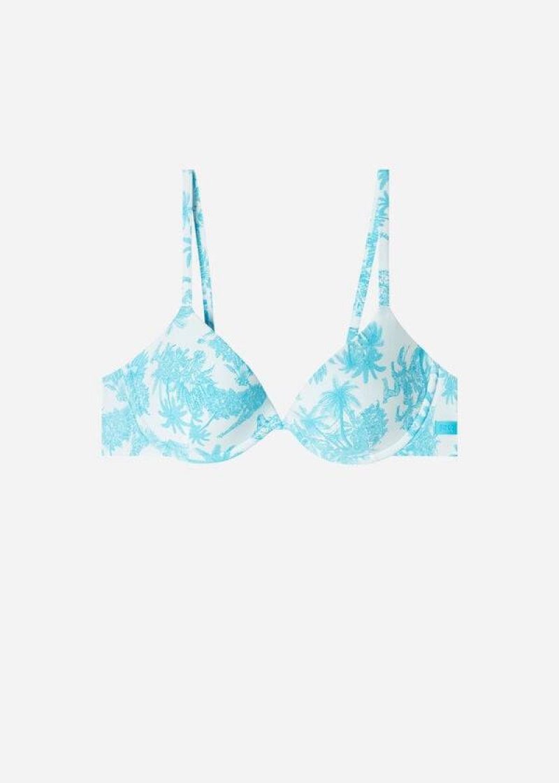 Calzedonia Padded Push-Up Sorrento Women's Bikini Tops Blue | CA 2311GL