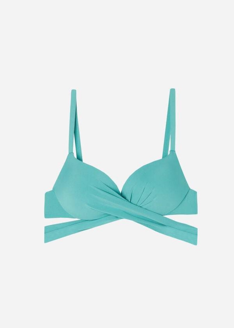 Calzedonia Padded Push Up Indonesia Eco Women's Bikini Tops Turquoise | CA 2373TV