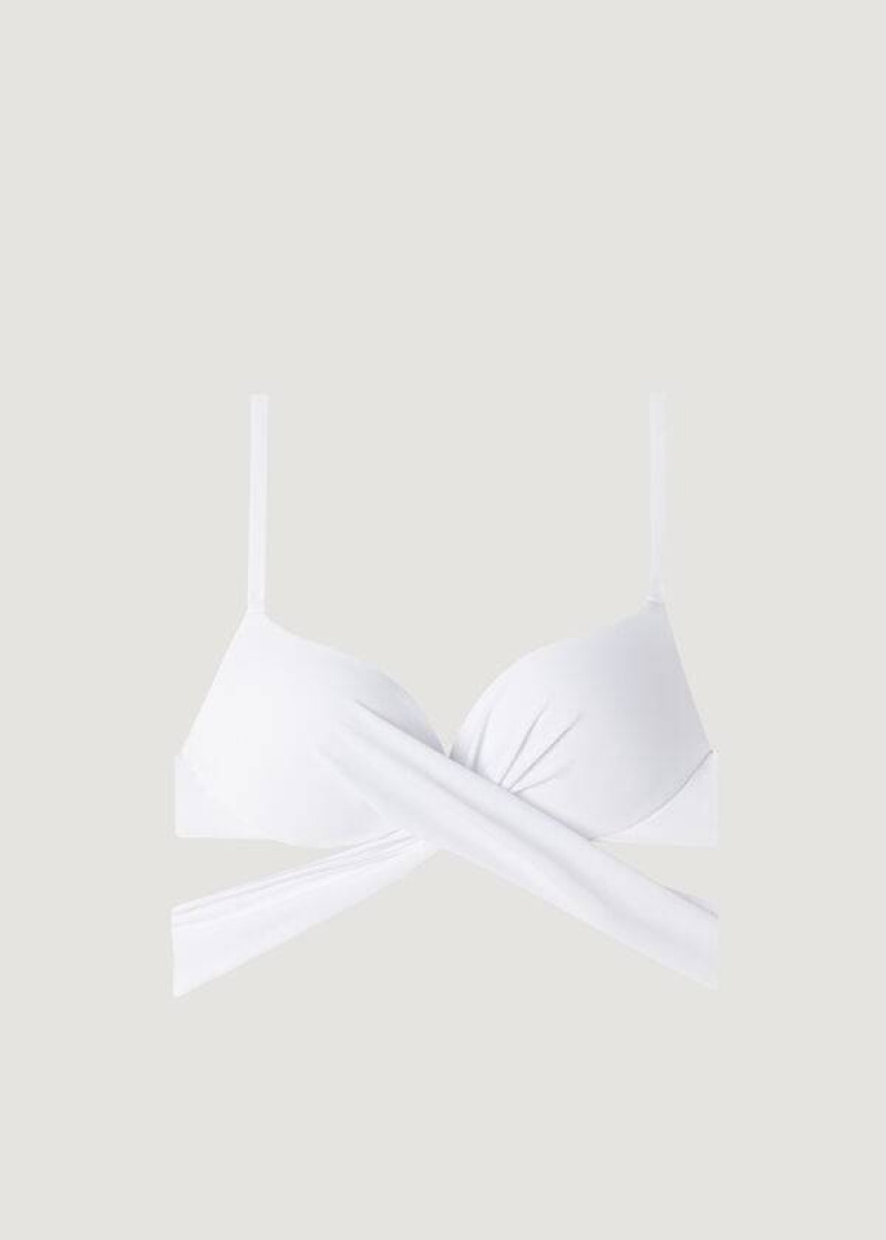 Calzedonia Padded Push Up Indonesia Eco rosa Women's Bikini Tops White | CA 2367AP