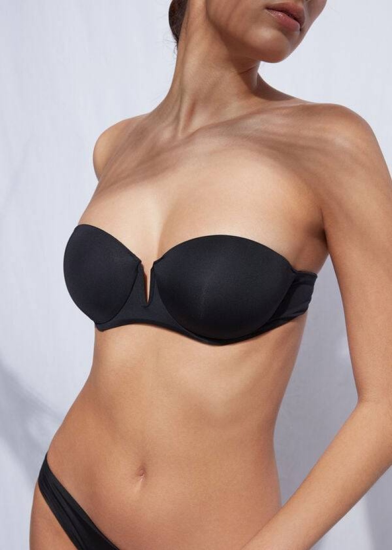 Calzedonia Padded Push Up Indonesia Eco rosa Women's Bikini Tops Black | CA 2366SO