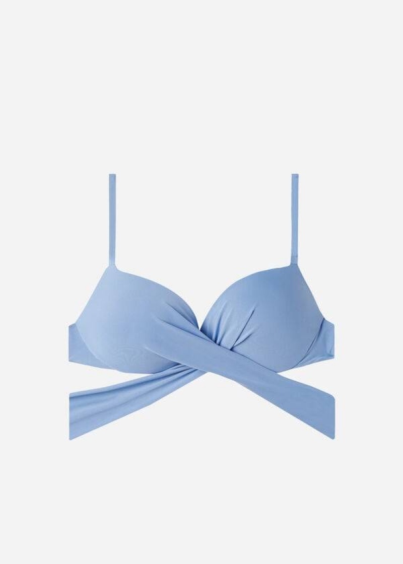 Calzedonia Padded Push Up Indonesia Eco Sexy Women's Bikini Tops Blue | CA 2364FM